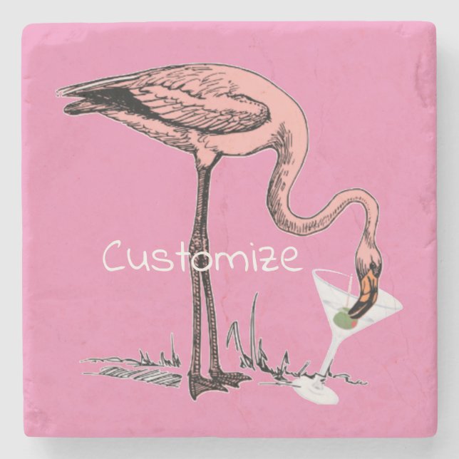 Flamingo Drinking Martini Thunder_Cove  Stone Coaster (Front)