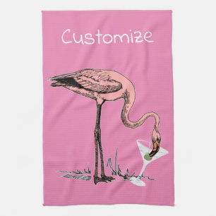 Flamingo Drinking Martini Thunder_Cove Tea Towel