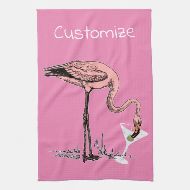 Flamingo Drinking Martini Thunder_Cove Tea Towel (Vertical)