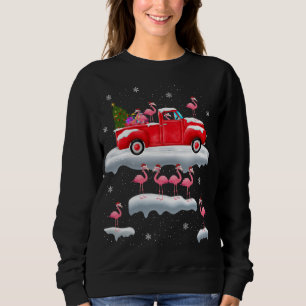 Flamingo Driving Christmas Tree Red Truck Flamingo Sweatshirt
