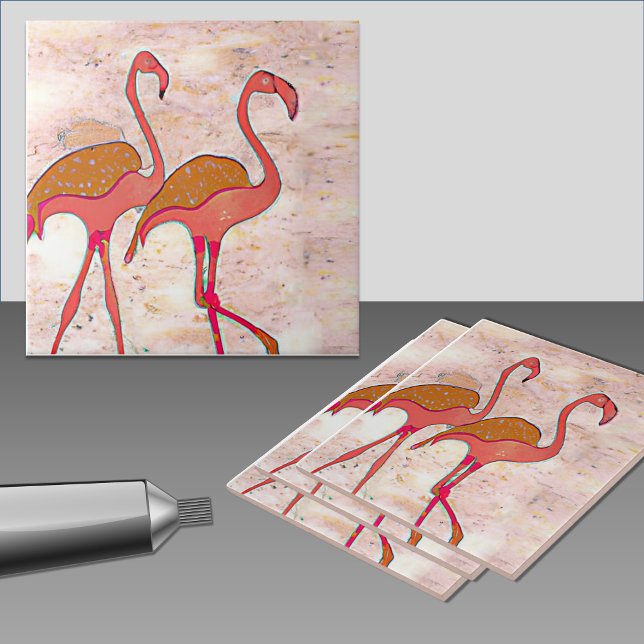 Flamingo Duo Pink Marble Decorative Ceramic Tile (perfect for an accent to neutral decor.)