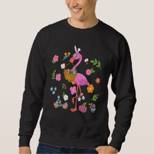 Flamingo Easter Day Bunny Ear Costume With Easter Sweatshirt