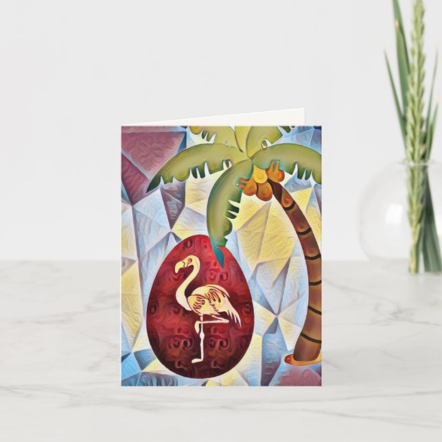 Flamingo Easter Egg and Palm Tree Beach Easter Thank You Card (Front)
