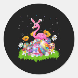 Flamingo Easter Egg Hunt Bunny Ear Flamingo Easter Classic Round Sticker