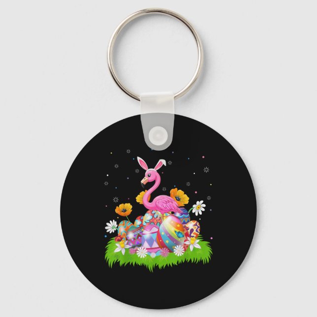 Flamingo Easter Egg Hunt Bunny Ear Flamingo Easter Key Ring (Front)