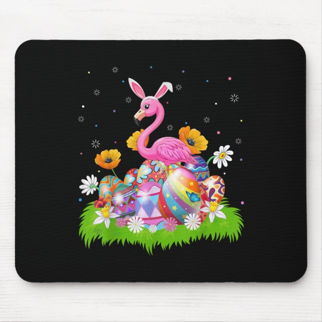 Flamingo Easter Egg Hunt Bunny Ear Flamingo Easter Mouse Pad (Front)