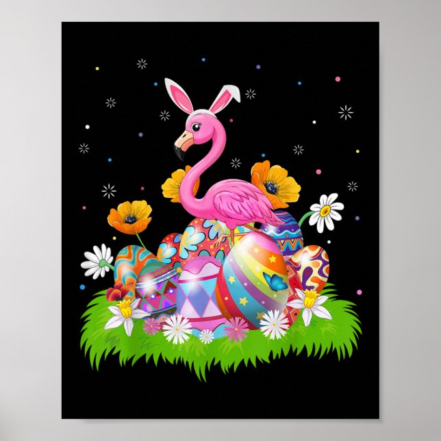 Flamingo Easter Egg Hunt Bunny Ear Flamingo Easter Poster (Front)
