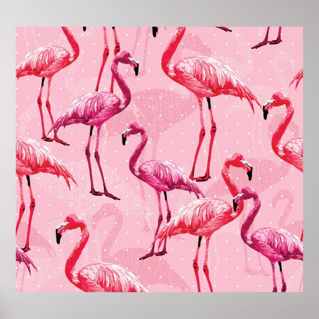 Flamingo Elegance: Pink Bird Pattern. Poster (Front)