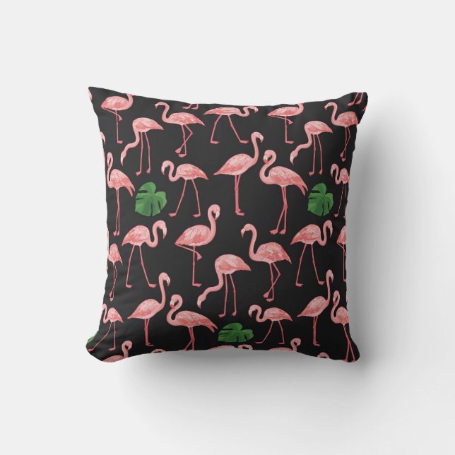 Flamingo Elegance: Vintage Monstera Fusion. Cushion (Front)