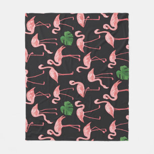 Flamingo Elegance: Vintage Monstera Fusion. Fleece Blanket