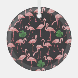 Flamingo Elegance: Vintage Monstera Fusion. Glass Tree Decoration