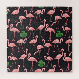Flamingo Elegance: Vintage Monstera Fusion. Jigsaw Puzzle