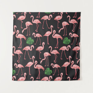 Flamingo Elegance: Vintage Monstera Fusion. Tapestry