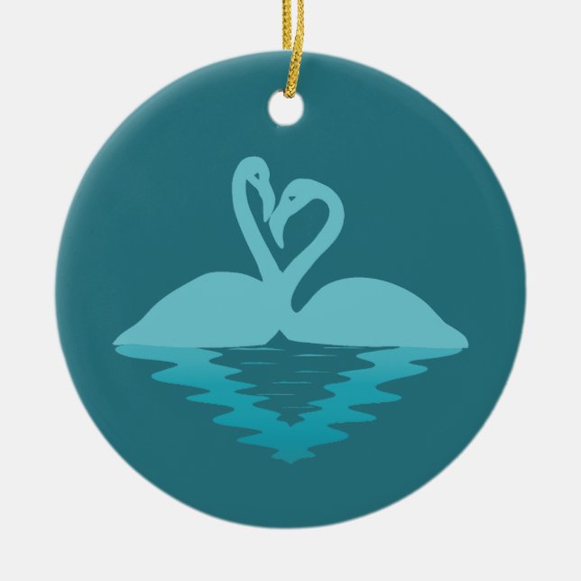 Flamingo Embrace Ceramic Ornament (Front)