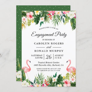 Flamingo Engagement Party Tropical Leaves Floral Invitation