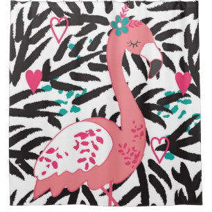 flamingo exotic bird vintage illustration shower curtain