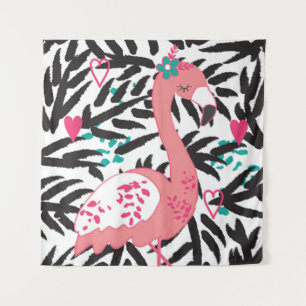 flamingo exotic bird vintage illustration tapestry