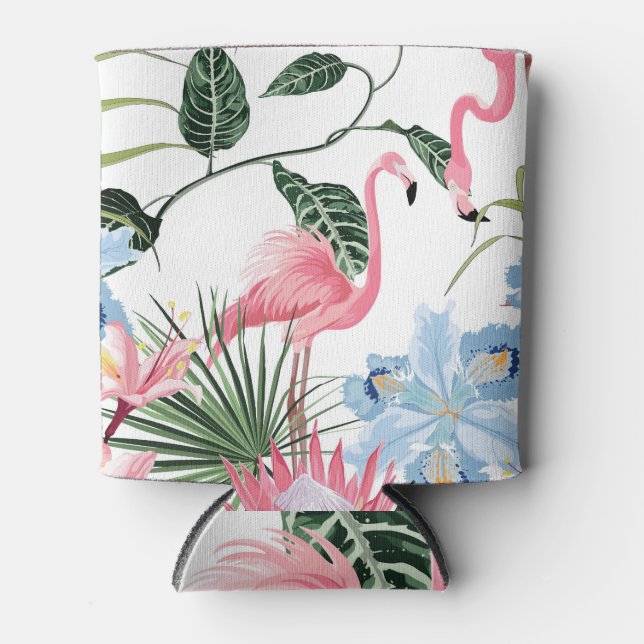 Flamingo Exotic Flowers Tropical Seamless Can Cooler (Front)