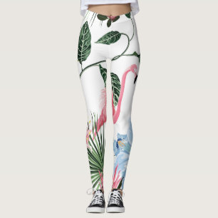 Flamingo Exotic Flowers Tropical Seamless Leggings