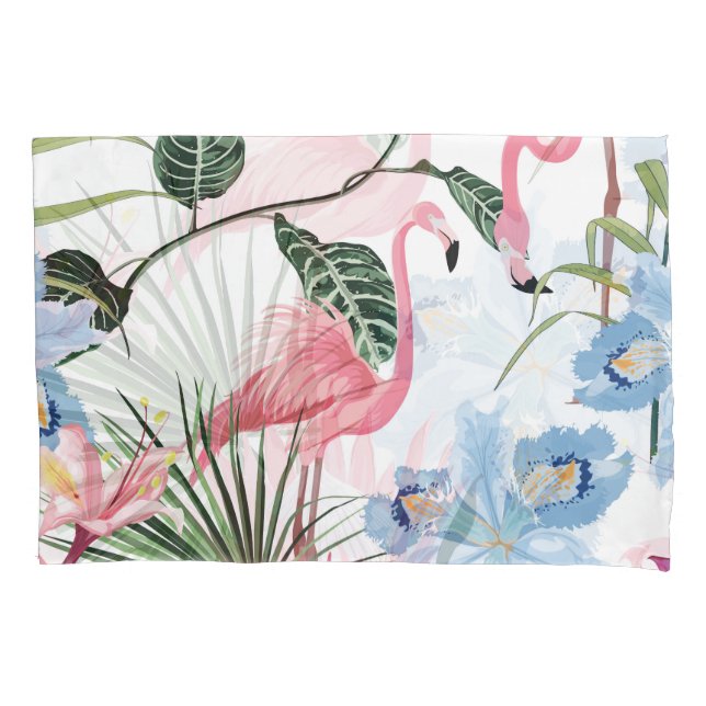 Flamingo Exotic Flowers Tropical Seamless Pillowcase (Front)