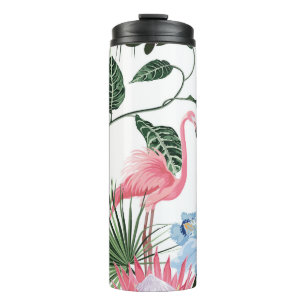 Flamingo Exotic Flowers Tropical Seamless Thermal Tumbler