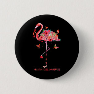 Flamingo Faith Hope Fight Cure Heart Disease Aware 6 Cm Round Badge