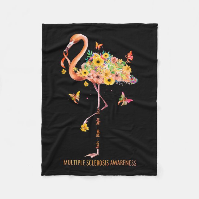 Flamingo Faith Hope Fight Cure Multiple Sclerosis  Fleece Blanket (Front)