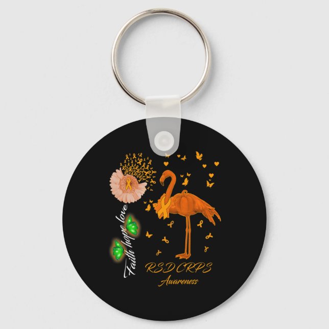 Flamingo Faith Hope Love Rsd Crps Awareness  Key Ring (Front)