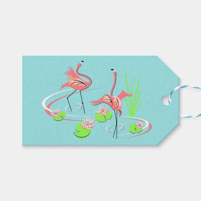 Flamingo Fandango Duo 2 gift tag blue back (Front (Horizontal))
