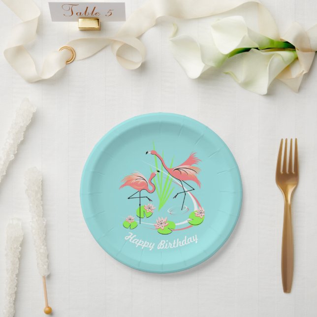 Flamingo Fandango Duo Happy Birthday paper plate (Wedding)