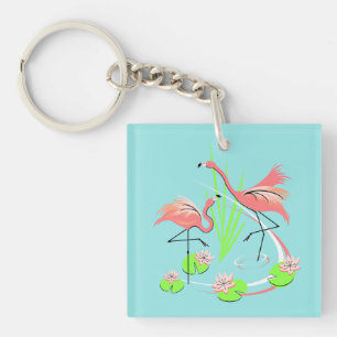 Flamingo Fandango Duo Monogram acrylic square Key Ring