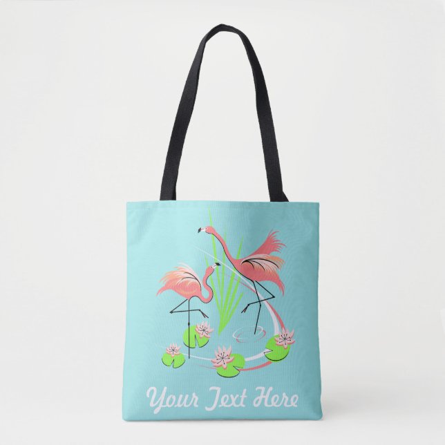 Flamingo Fandango Duo Text all over multi back Tote Bag (Front)