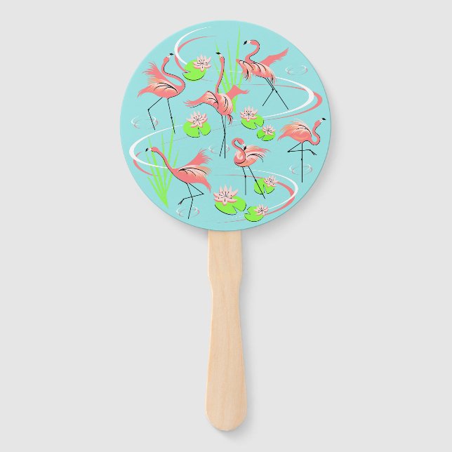 Flamingo Fandango hand fan round (Front)