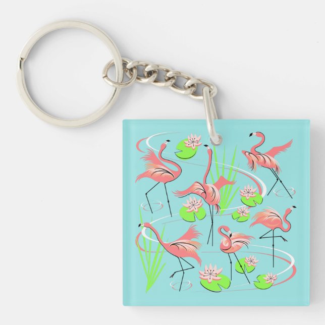 Flamingo Fandango keychain acrylic square (Front)