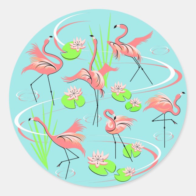 Flamingo Fandango Round sticker (Front)