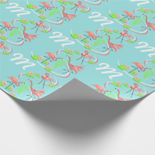 Flamingo Fandango Trio monogram gift wrap