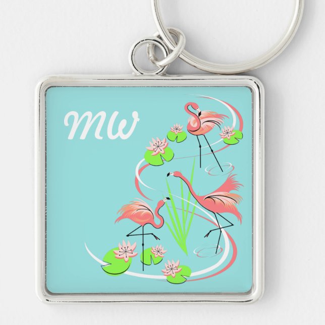 Flamingo Fandango Trio Monogram premium square Key Ring (Front)