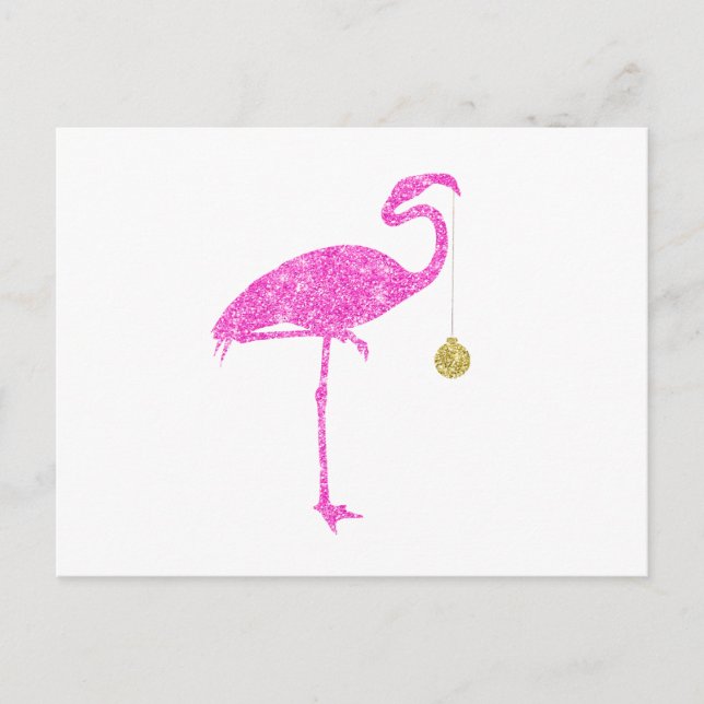 Flamingo Faux Pink Glitter Flamingos Christmas Holiday Postcard (Front)
