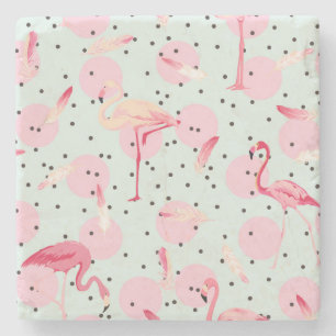 Flamingo Feathers On Polka Dots 2 Stone Coaster