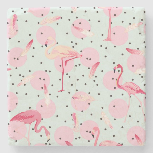 Flamingo Feathers On Polka Dots 2 Stone Coaster (Front)