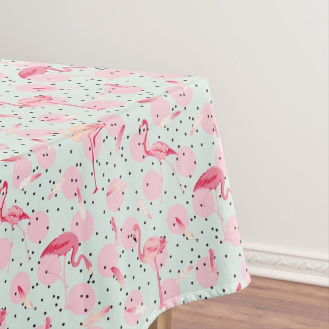 Flamingo Feathers On Polka Dots 2 Tablecloth (In Situ)