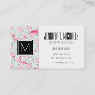 Flamingo Feathers On Polka Dots   Add Your Name Business Card