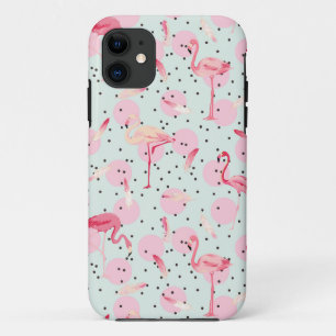 Flamingo Feathers On Polka Dots iPhone 11 Case