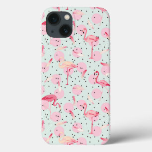 Flamingo Feathers On Polka Dots iPhone 13 Case