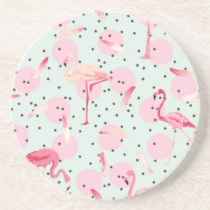Flamingo Feathers On Polka Dots Coaster