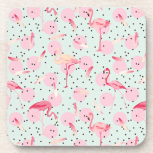 Flamingo Feathers On Polka Dots Coaster