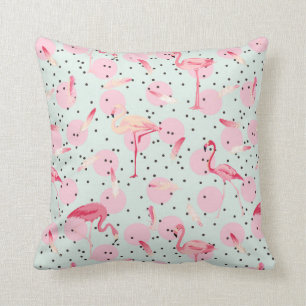 Flamingo Feathers On Polka Dots Cushion