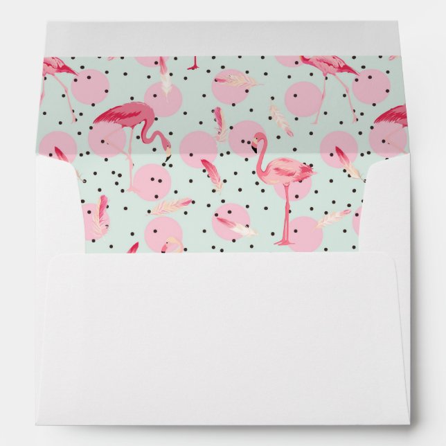 Flamingo Feathers On Polka Dots Envelopes (Back (Bottom))