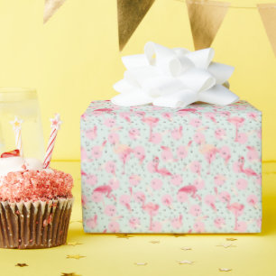 Flamingo Feathers On Polka Dots Wrapping Paper
