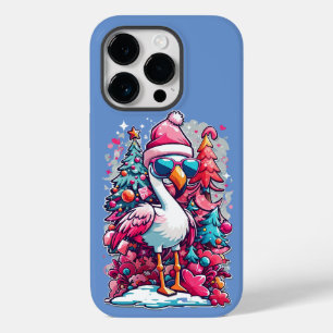 Flamingo Festivities Santa Hat and Glasses Christm Case-Mate iPhone 14 Pro Case